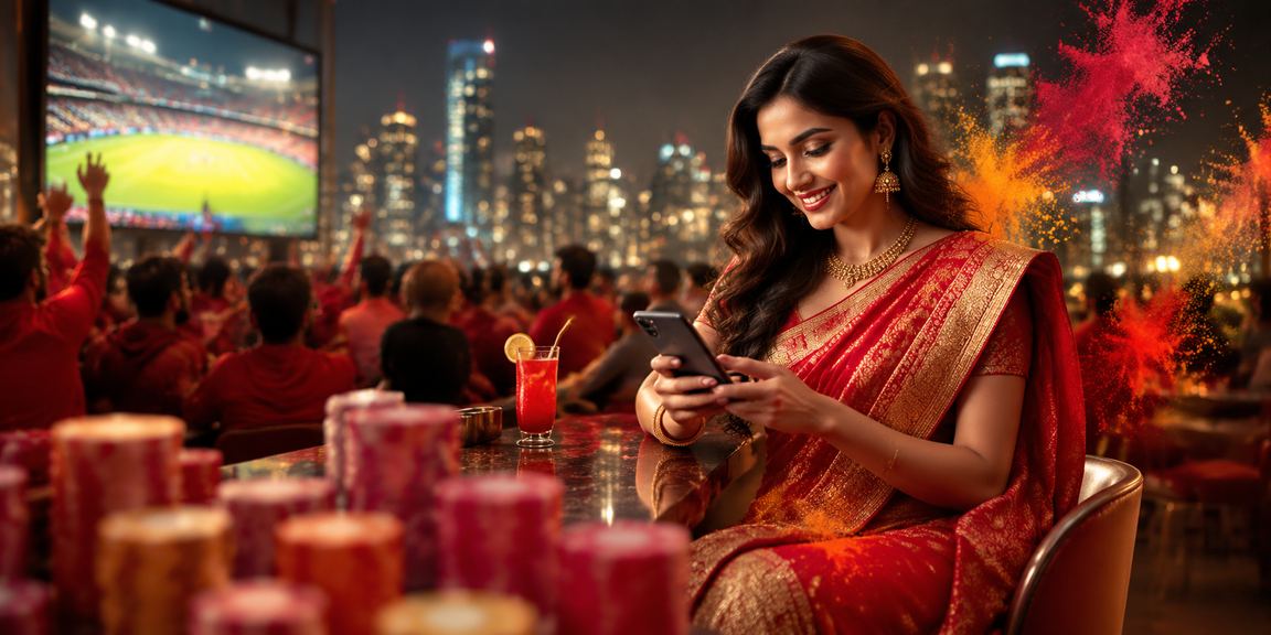 Indian woman depositing rupees on casino app using mobile