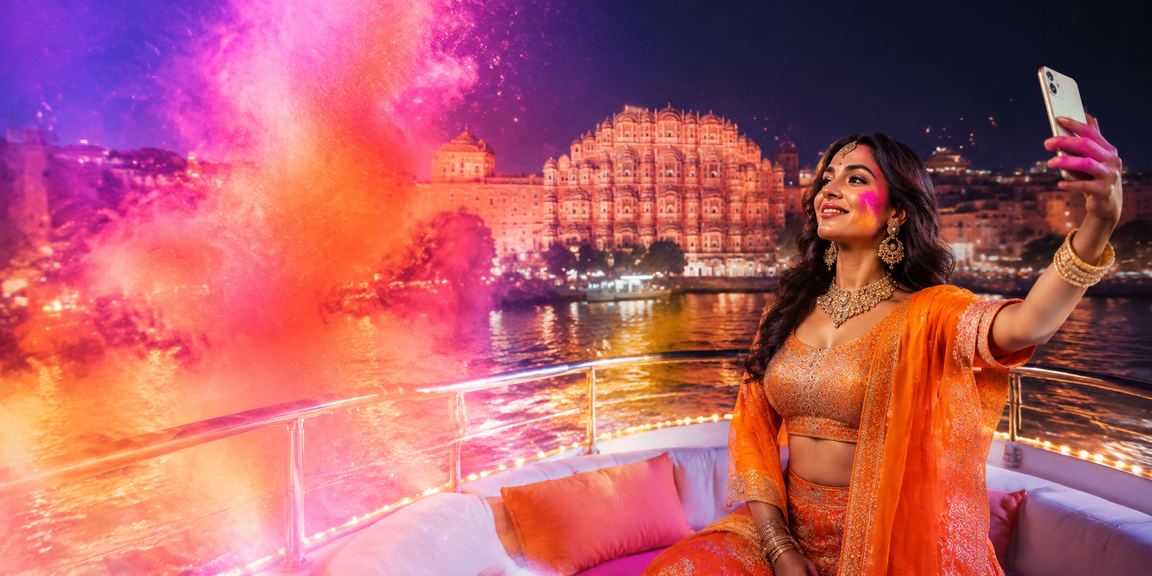 Player using live casino app on mobile during Holi festival in Jaipur