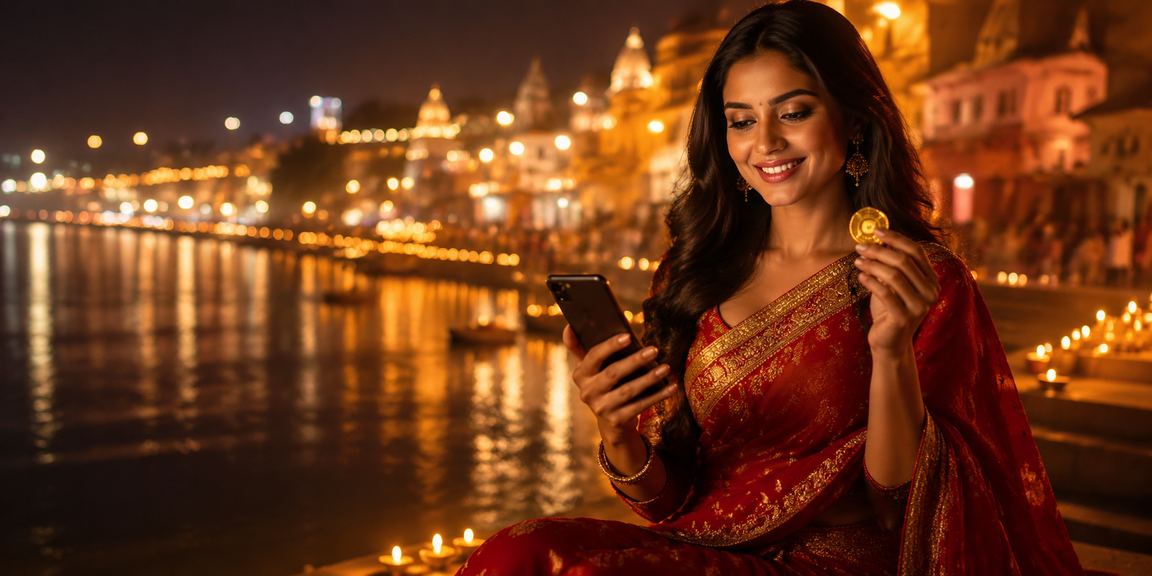 Player enjoying mobile Andar Bahar with sari-clad audience in Varanasi